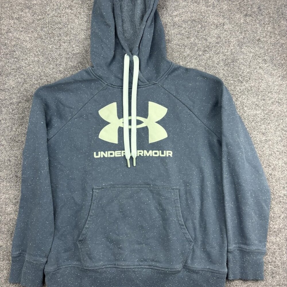 Under Armour Hoodie Womens Small Blue Speckle Logo Fleece Pullover Sweatshirt
